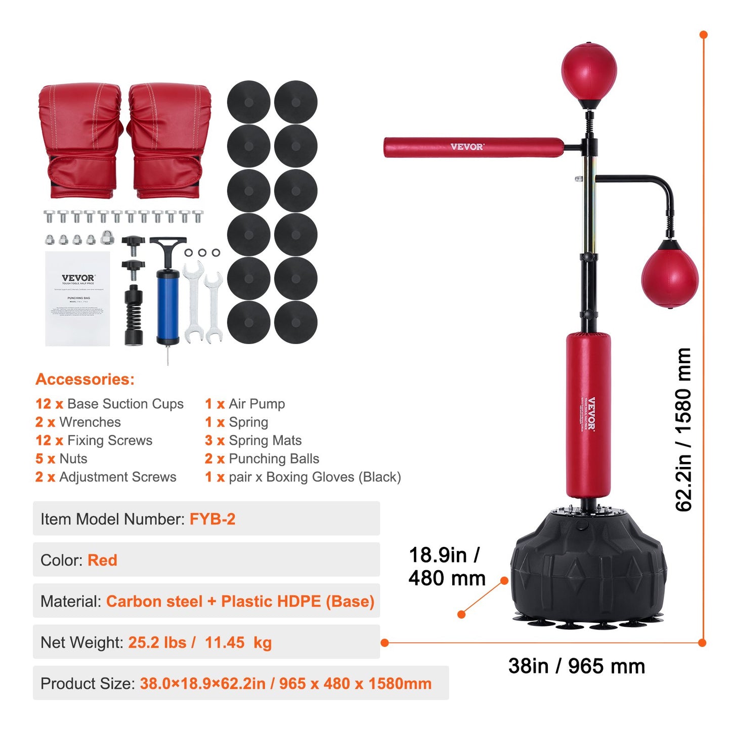 Boxing Speed Trainer, Punching Bag with Stand, Reflex Boxing Bag for Teens & Adults, Height Adjustable Free Standing Strike Bag Set with Gloves, Workout Speed Bag for Home Gym Training, Red