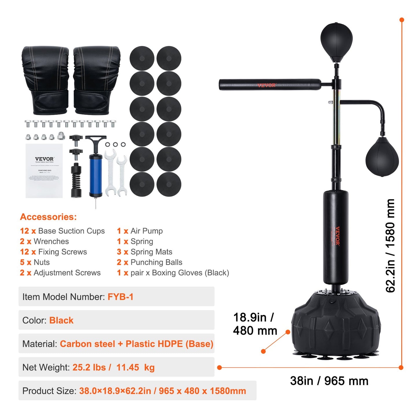 Boxing Speed Trainer, Punching Bag with Stand, Reflex Boxing Bag for Teens & Adults, Height Adjustable Free Standing Strike Bag Set with Gloves, Workout Speed Bag for Home Gym Training, Black