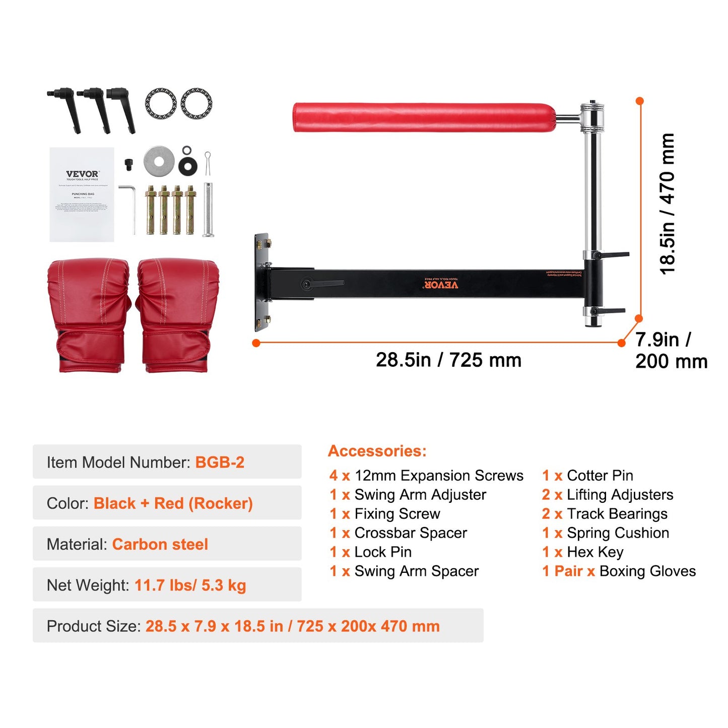 Wall Mount Boxing Spinning Bar, Adjustable Punching Spinning Bar, Boxing Speed Trainer with Gloves, Red Reflex Boxing Bar, Boxing Training Equipment for Kickboxing, MMA, Stress Relief & Fitness