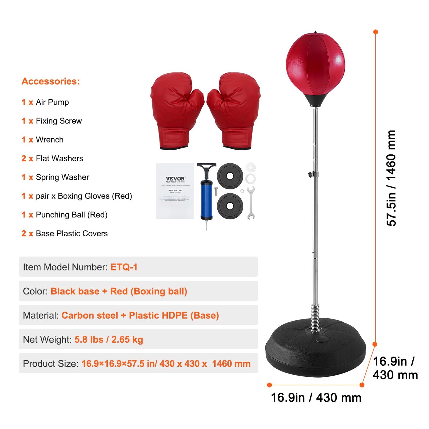 Punching Bag, Reflex Boxing Bag for Kids & Adults, Height Adjustable Free Standing Strike Bag Set with Boxing Gloves & Stand, Workout Speed Bag for Home Gym Training, Stress Relief & Fitness