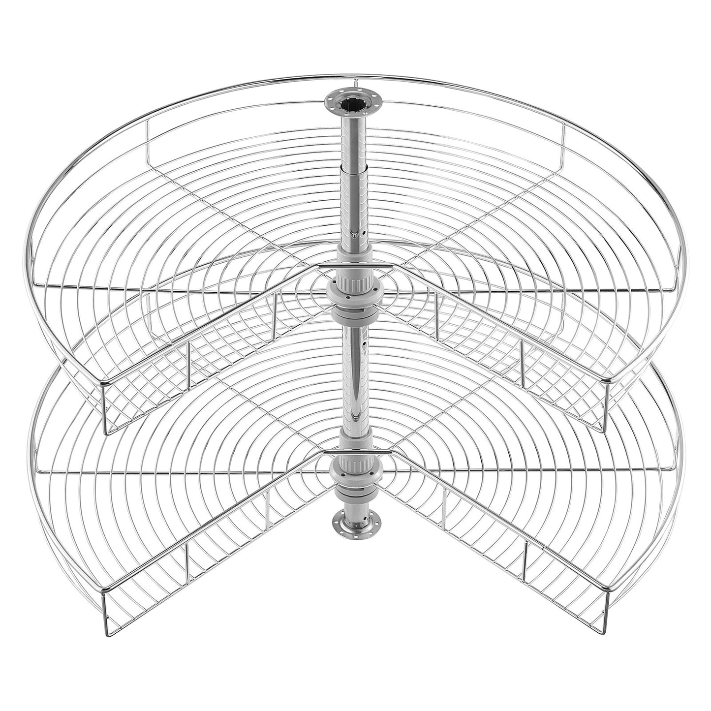 31.5" Kidney Shaped Chrome Corner Organizer, 360° Rotatble Kitchen Base Cabinet Blind Corner, 2 Tier Height Adjustable Storage Rack, Carbon Steel Lazy Susan Replacement Shelf for Cabinet Corner