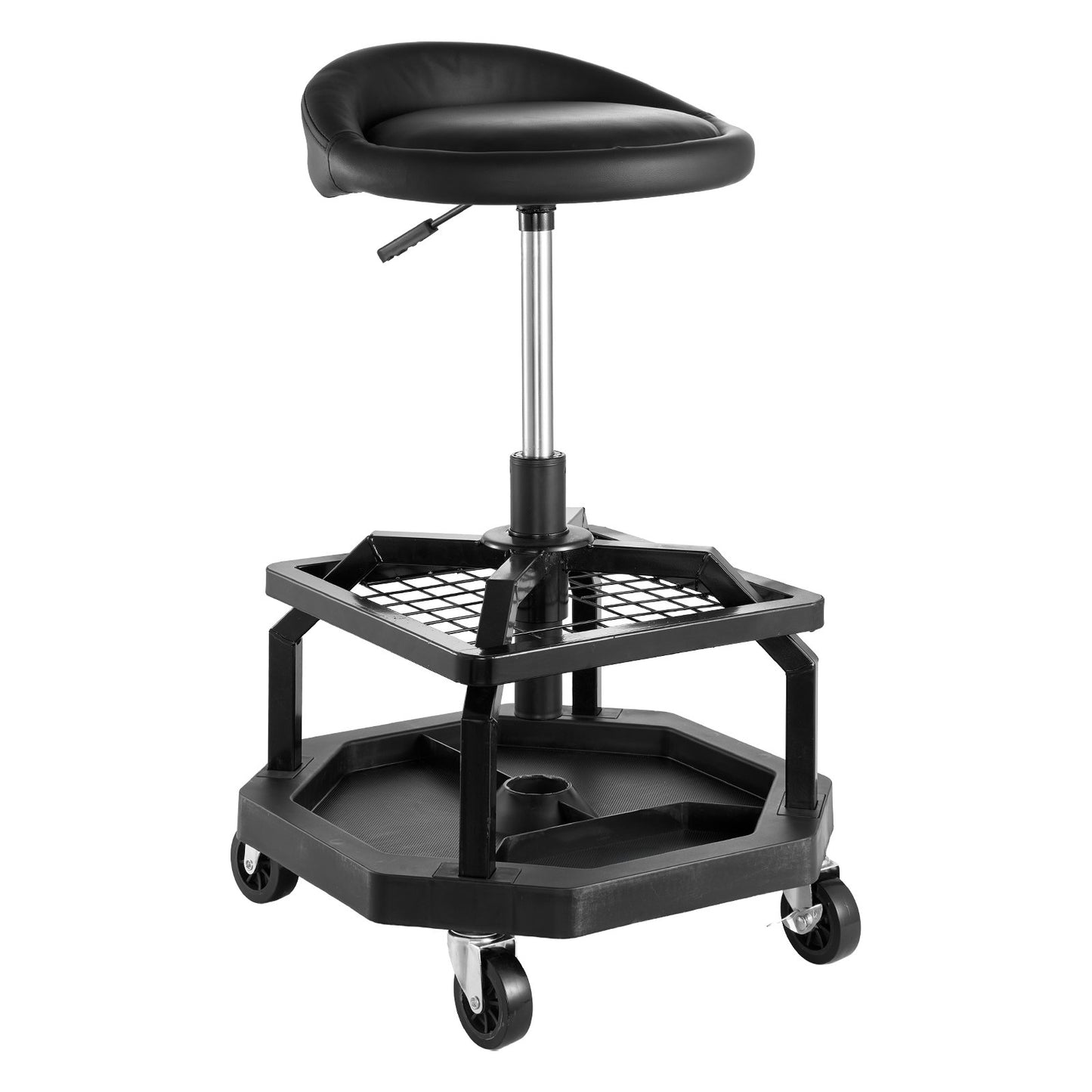 Rolling Shop Stool, Pneumatic Garage Seat/Work Stool with 300 lbs Capacity, Adjustable Height Roller Creeper Seat, 360° Swivel Padded Workshop Stool with Casters, for Garage, Shop & Auto Repair