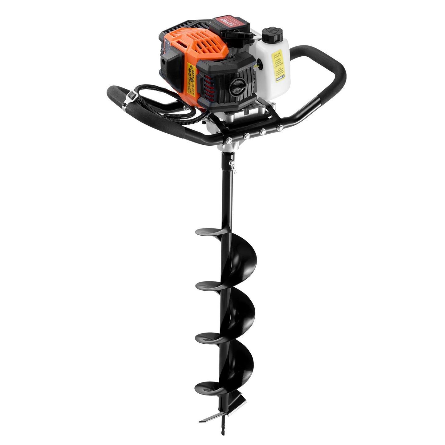 Post Hole Digger Gas Powered, 52CC 1450W Earth Auger, Gas Auger with 6” & 10” Auger Drill Action Design Bits & 3 Extension Rods, Post Fence Hole Digger for Farmland Garden Plant, Orange+Black