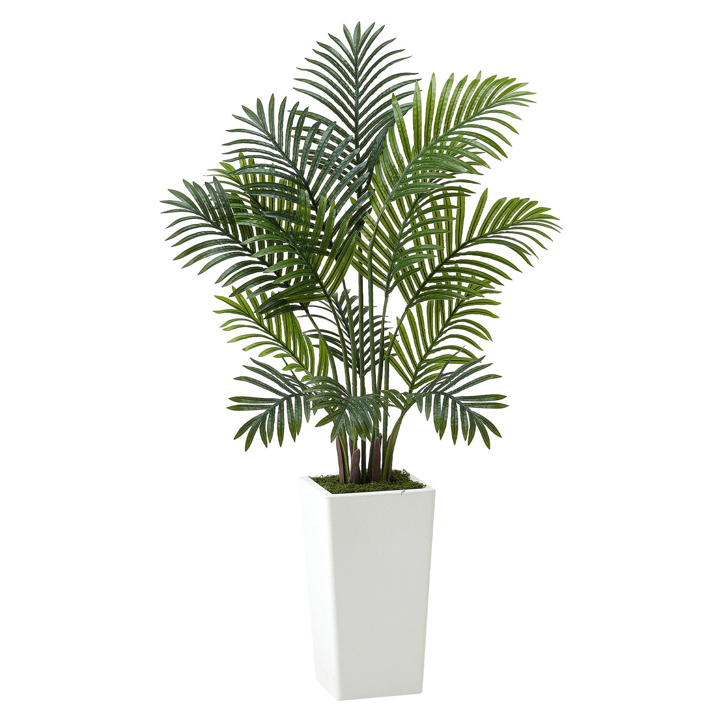 Künstliche Areca-Palme, 1219 mm, 2er-Pack, künstliche tropische Palmen mit hohem, weißem Übertopf, künstliche Bodenpflanze aus Seide im Topf, großer Baum für Zuhause, Büro, Wohnzimmer, Einweihungsparty, für drinnen und draußen