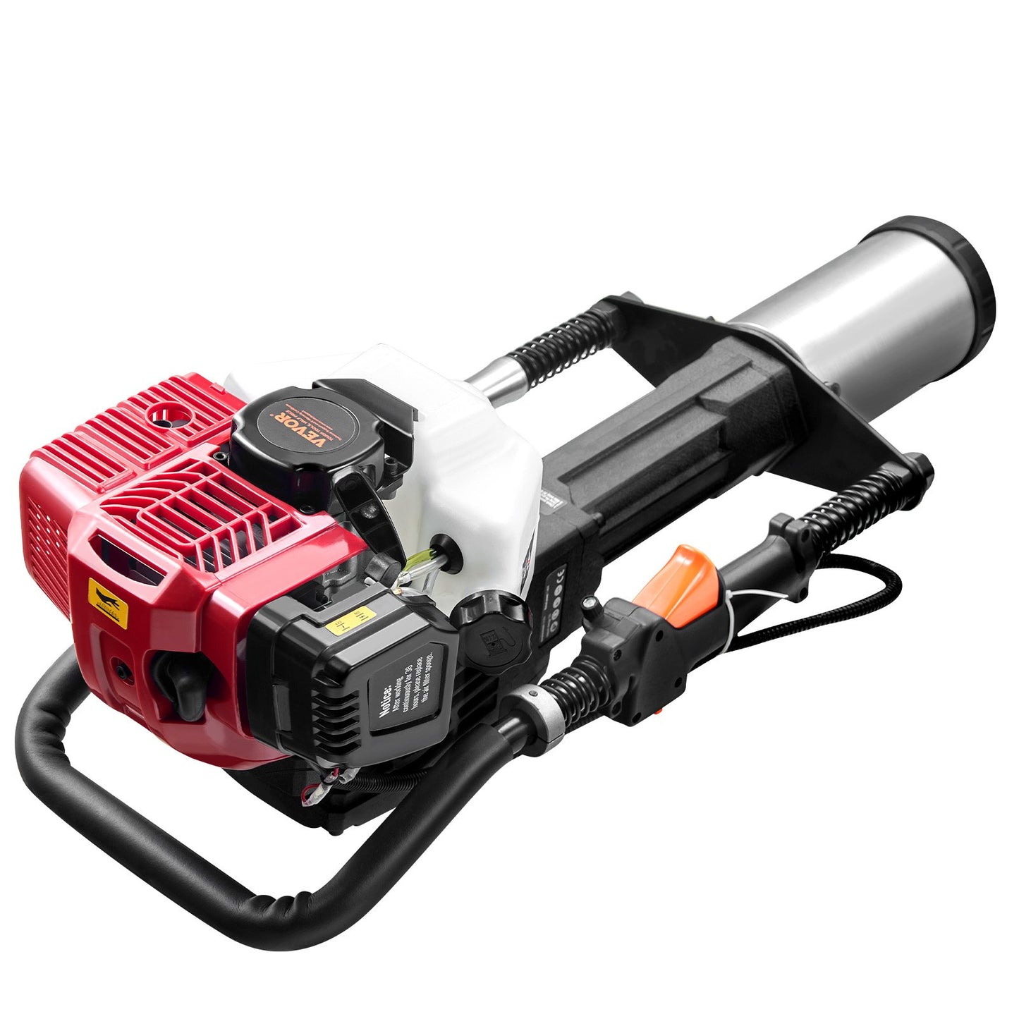 52cc Gas-Powered T Post Driver, 2-Stroke Engine Gasoline Fence Piling Pounder, 1400W Portable Piledriver with 3 Post Driving Head(49/69/100 mm) , For Farm, Ranch Fencing, Road Improvements