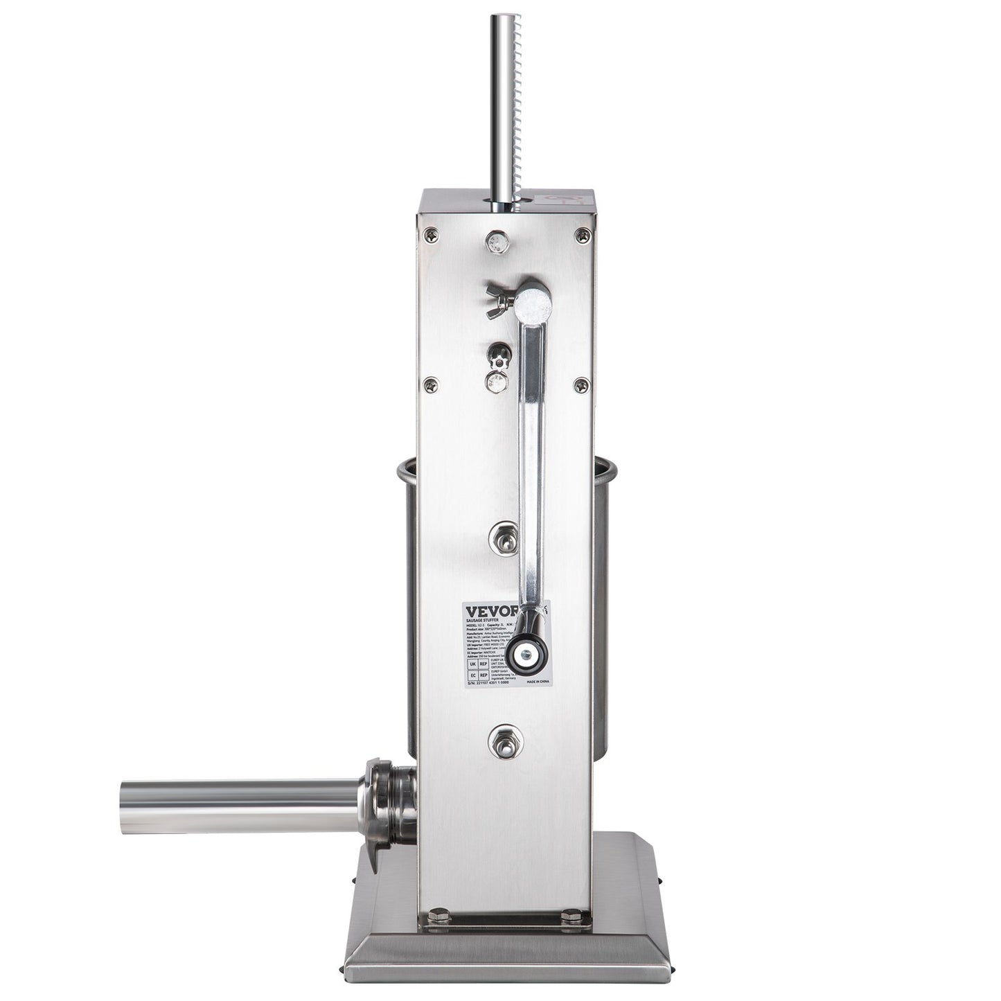 Manuelle Wurstfüllmaschine, 5 Pfund/3 Liter Fassungsvermögen, zwei Geschwindigkeiten, vertikaler Wurstfüller aus Edelstahl 304, Wurstfüllmaschine mit 4 Füllrohren, Saugfuß für den privaten oder gewerblichen Gebrauch