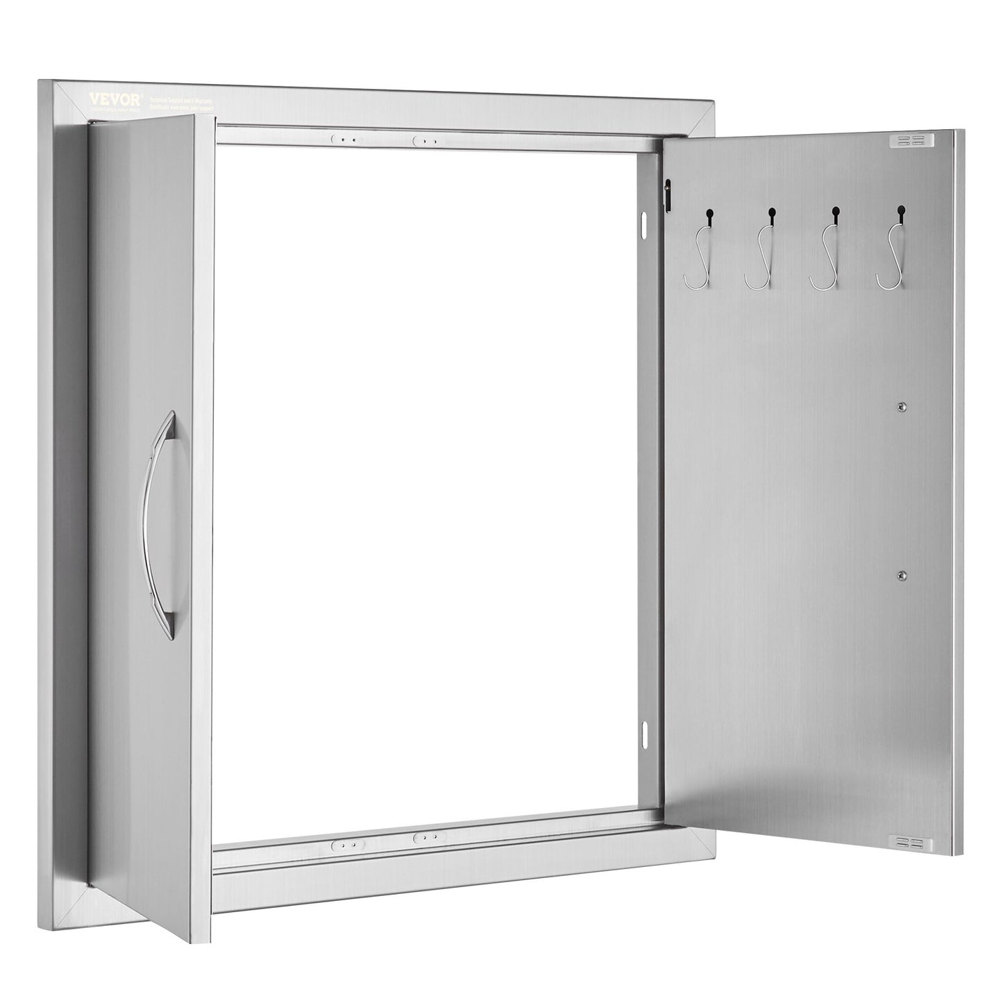 BBQ Access Door, 610x610 mm Double Outdoor Kitchen Door, Stainless Steel Flush Mount Door, Double Wall Vertical Door with Handles and Hooks, for BBQ Island, Grilling Station, Outside Cabinet