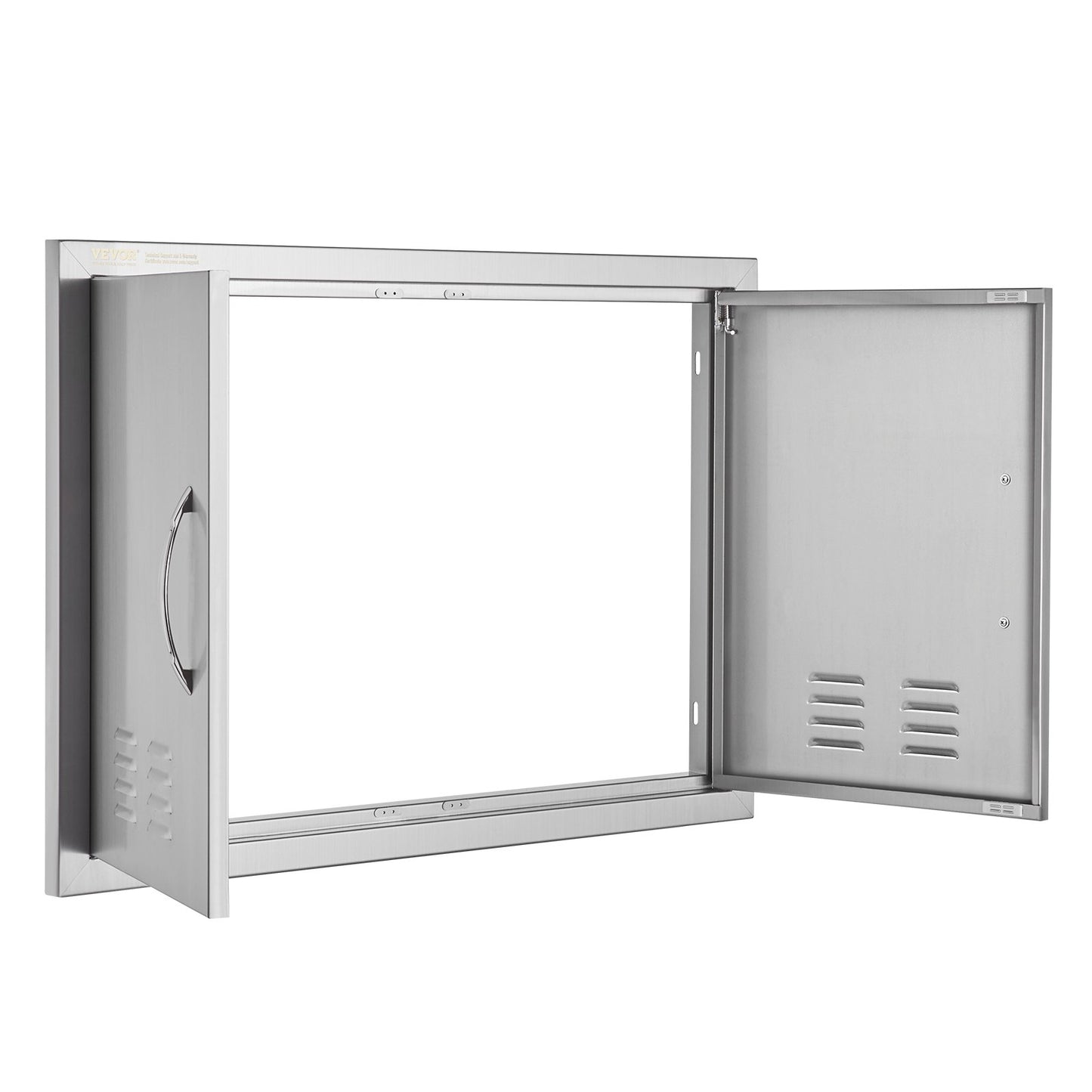 BBQ Access Door, 762x533 mm Double Outdoor Kitchen Door, Stainless Steel Flush Mount Door, Wall Vertical Door with Handles and Vents, for BBQ Island, Grilling Station, Outside Cabinet