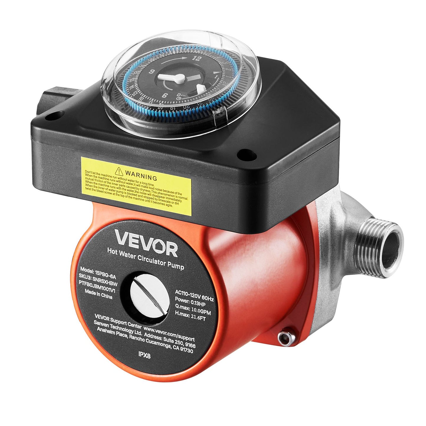 Hot Water Recirculating Pump, with Timer, 38 LPM Instant Recirculation Pump Kit, Circulation Circulator System, 100W AC 220-240V, G3/4 in to G1/2 in Connector, for Boiler Solar Water Heater