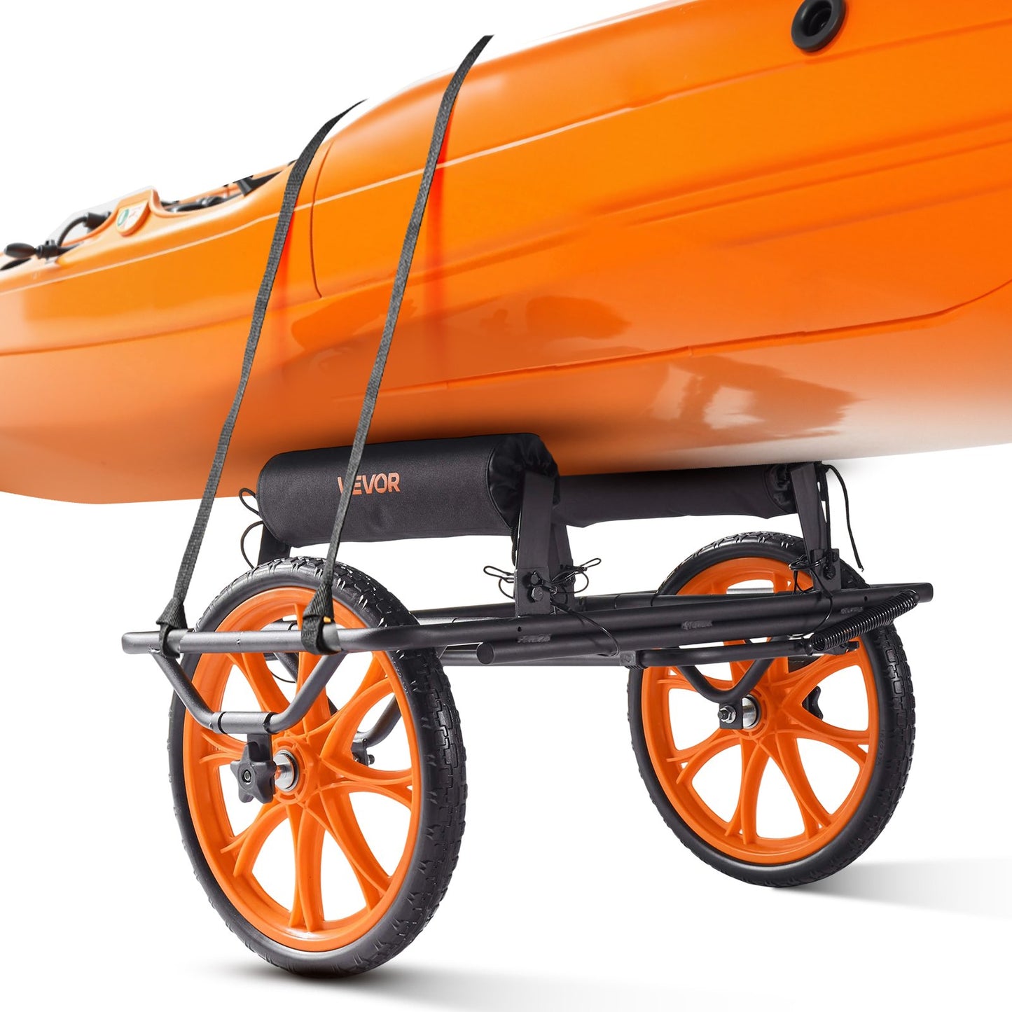 Kayak Cart, 149.7 kg Load Capacity, Canoe Cart Dolly with 38.1 cm Solid Rubber Tires & Kickstand, Assembles & Disassembles Within Seconds, Paddle Board Trolley for Kayaks, Canoes, Paddleboards