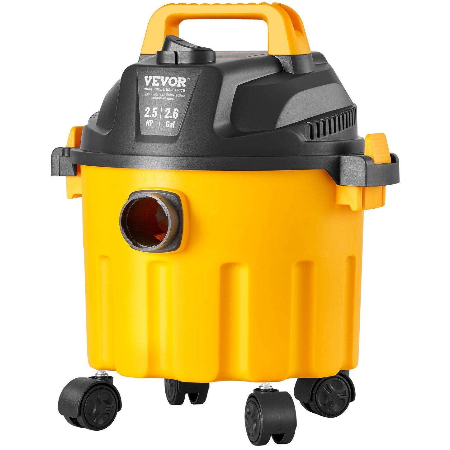 Wet/Dry Shop Vacuum, 10L 2 Peak HP, Efficient Suction & Blower w/ Nozzle,Casters, Portable Shop Vacuum with Attachments, Lightweight Shop Vac Ideal for Carpet, Debris, Pet Hair, Yellow