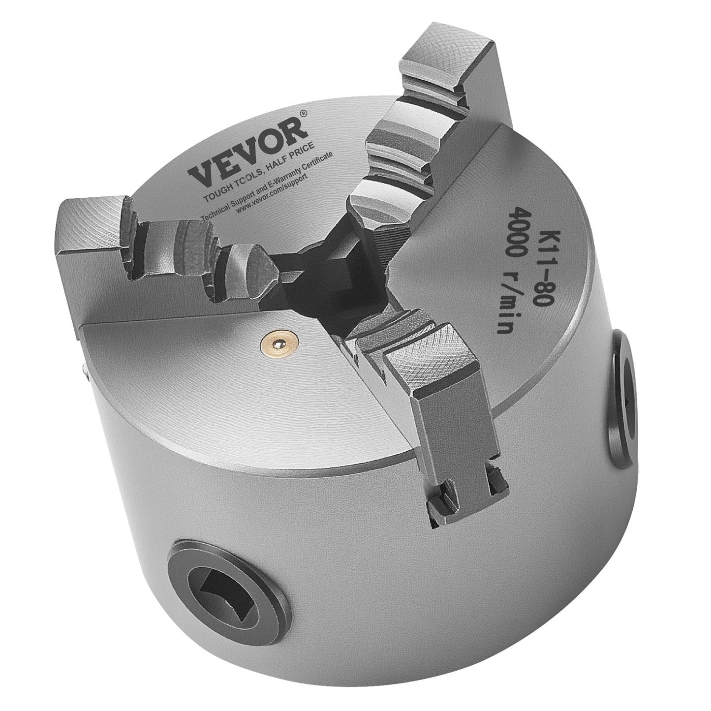 3-Jaw Lathe Chuck, 3 Inch (80 mm), Self-Centering Chuck, 0.08-2.48 in (2-63 mm) Clamping Range with T-key Fixing Screws Reversible Jaws, HT300 Material, Internal External for Wood Metal Lathe