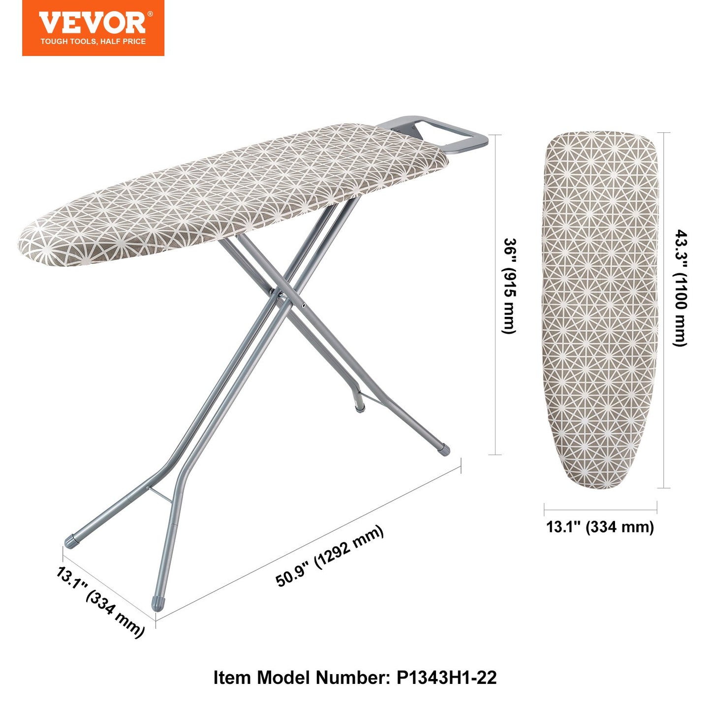 Ironing Board with Large 51 x 13 Ironing Surface, Thickened 4 Layers Iron Board with Heat Resistant Cover and 100% Cotton Cover, 7 Adjustable Heights Ironing Board for Home Laundry Room Use