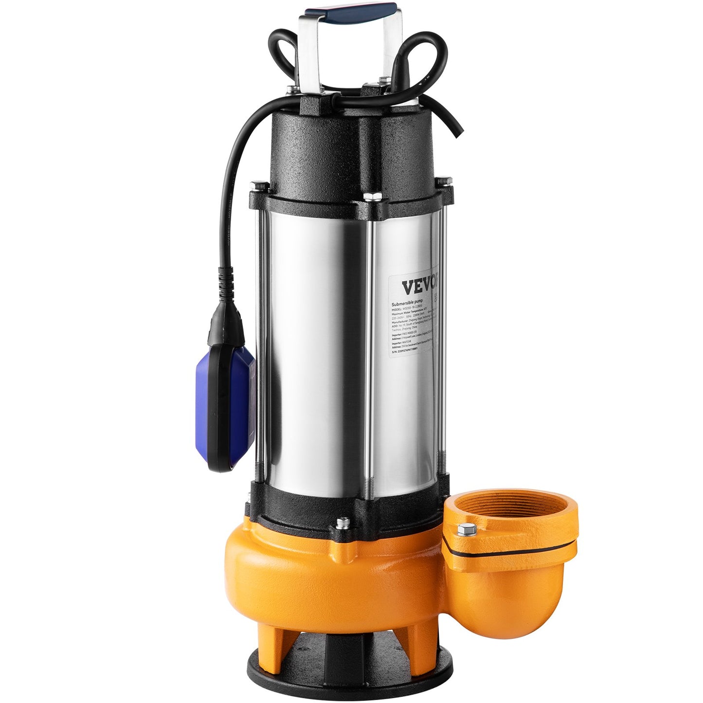 Submersible Water Pump, 2200W 60000L/H, with 10 m Cord and Automatic Tethered Float Switch, Portable Stainless Steel for Dirty or Clean, Drain Floods, Empty Garden Ponds, Swimming Pools, Hot Tub