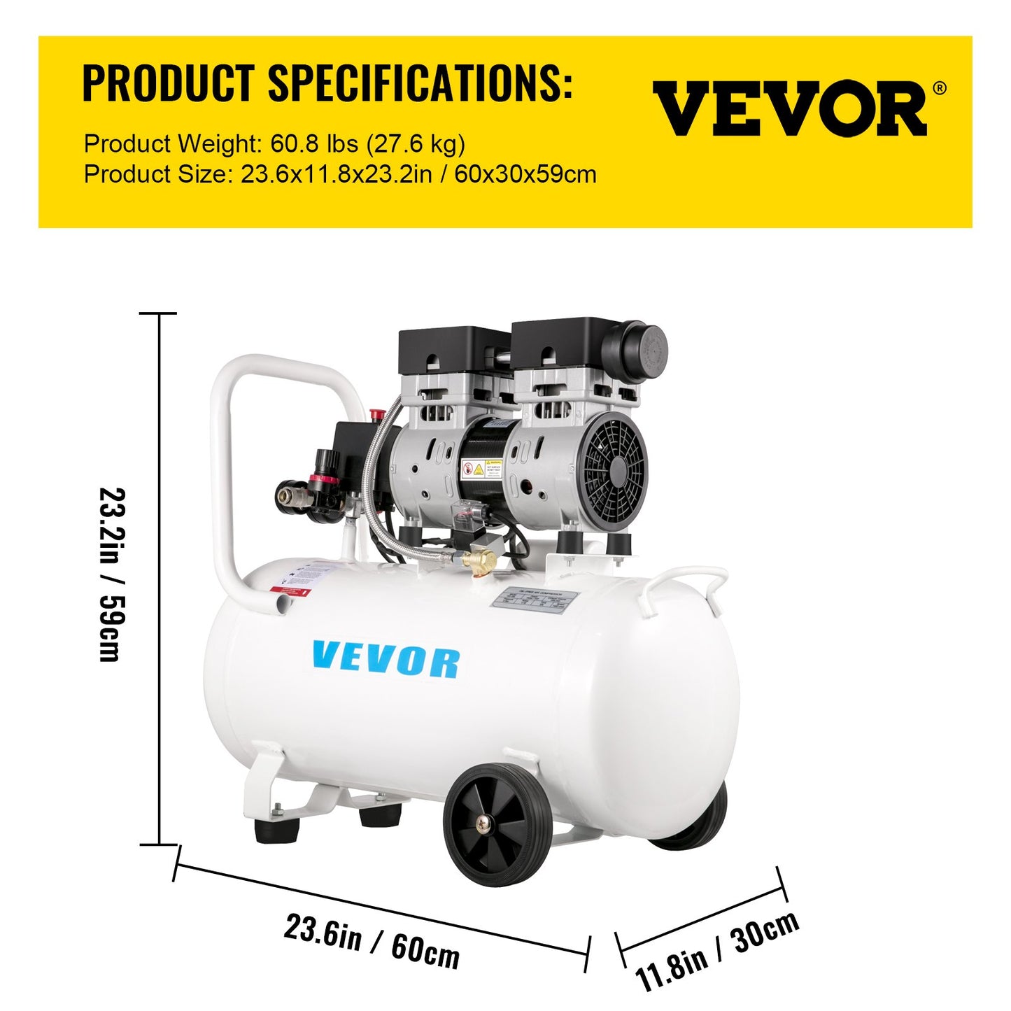 Air Compressor 41.6 L, Ultra Quiet Air Compressor 1 HP, Oil-Free Air Compressor Steel Tank 750W, Portable Air Compressor 8 bar, Ultra Quiet Compressor for Home Repair, Tire Inflation