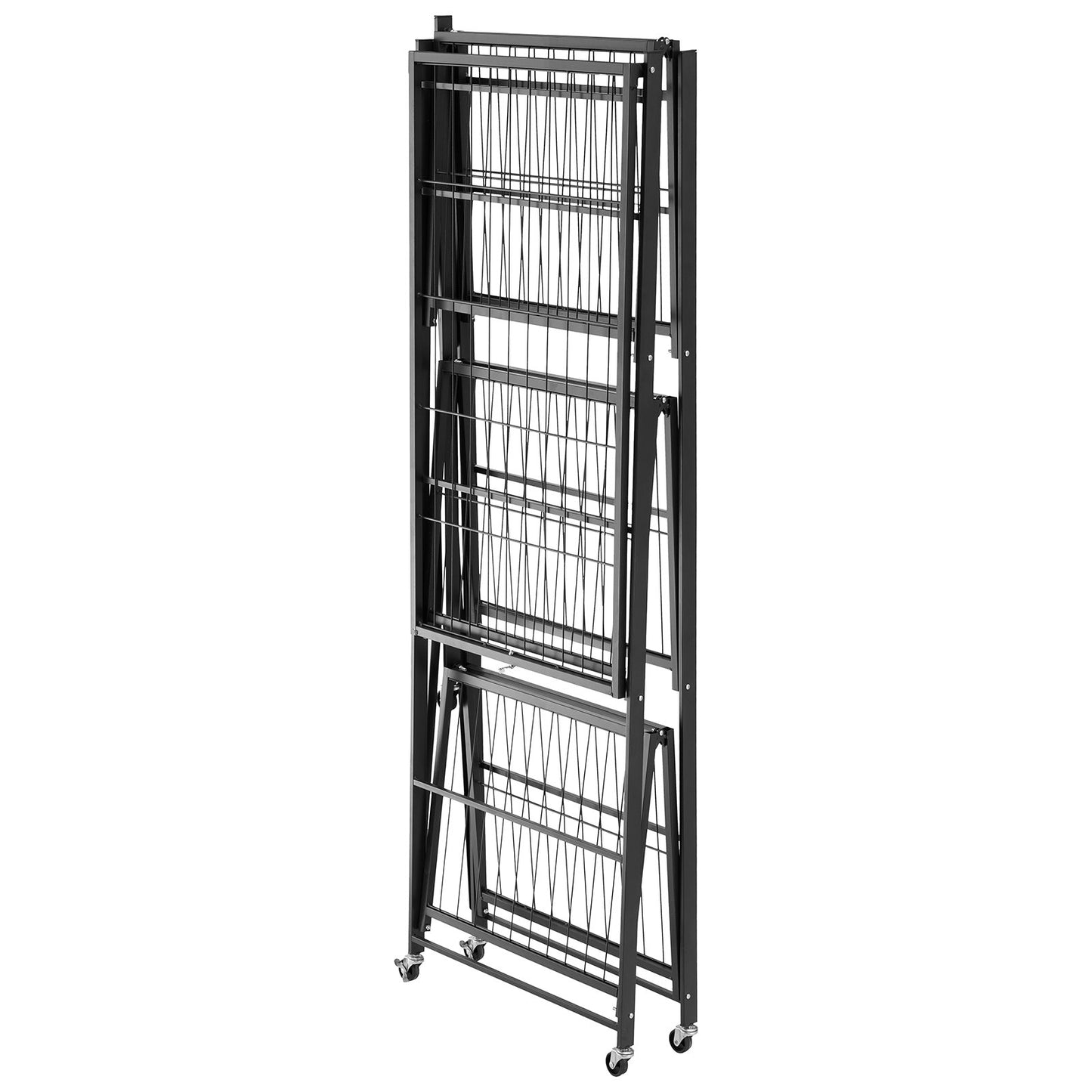 4-Tier Foldable Storage Shelf, 36W x 21D x 60H Inch Folding Metal Rack Shelving Unit, No Assembly Organizer Shelf with 5 Wheels & 4 Hooks for Pantry, Kitchen, Garage, Basement, Black