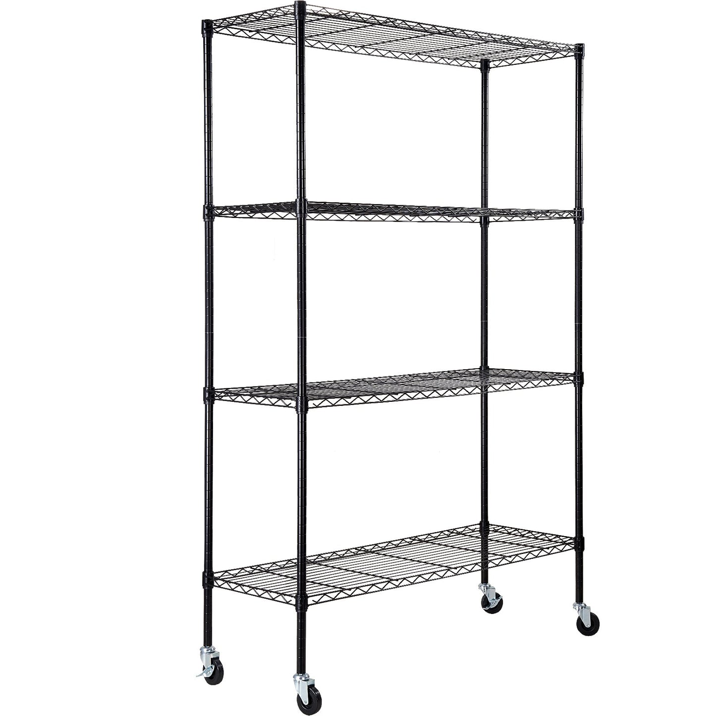 Storage Shelving Unit with Wheels, 4-Tier Adjustable, 700 lbs Capacity, Heavy Duty Garage Shelves Metal Organizer Wire Rack, Black, 47.2" L x 17.7" W x 74" H for Kitchen Pantry Basement Bathroom