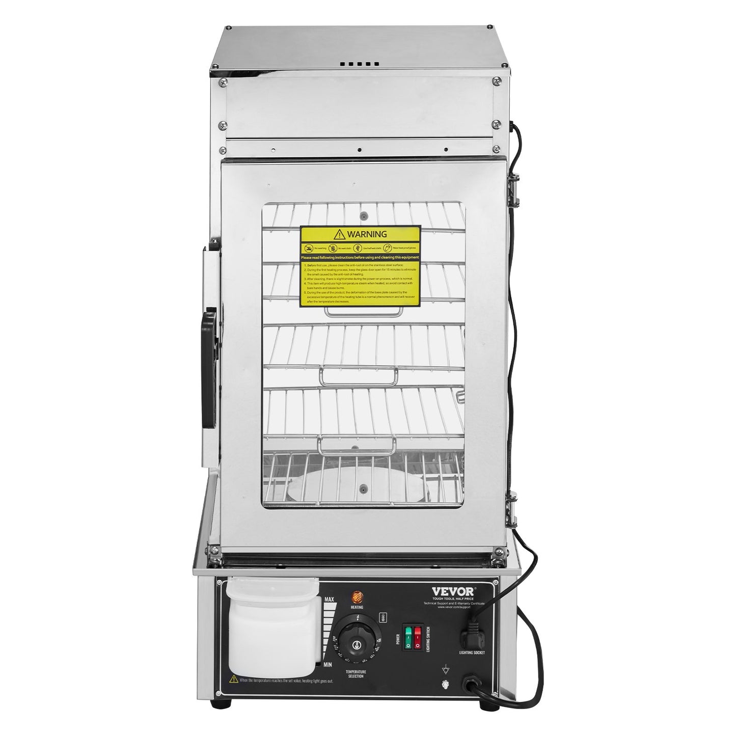 Commercial Food Warmer Display, 5-Tier Food Steamer Bun Warmer Machine, 30℃~110℃ Temperature Control, Stainless Steel Steamed Buns Warmer with LED, Steam Heating for Steamed Buns Siomai Corn