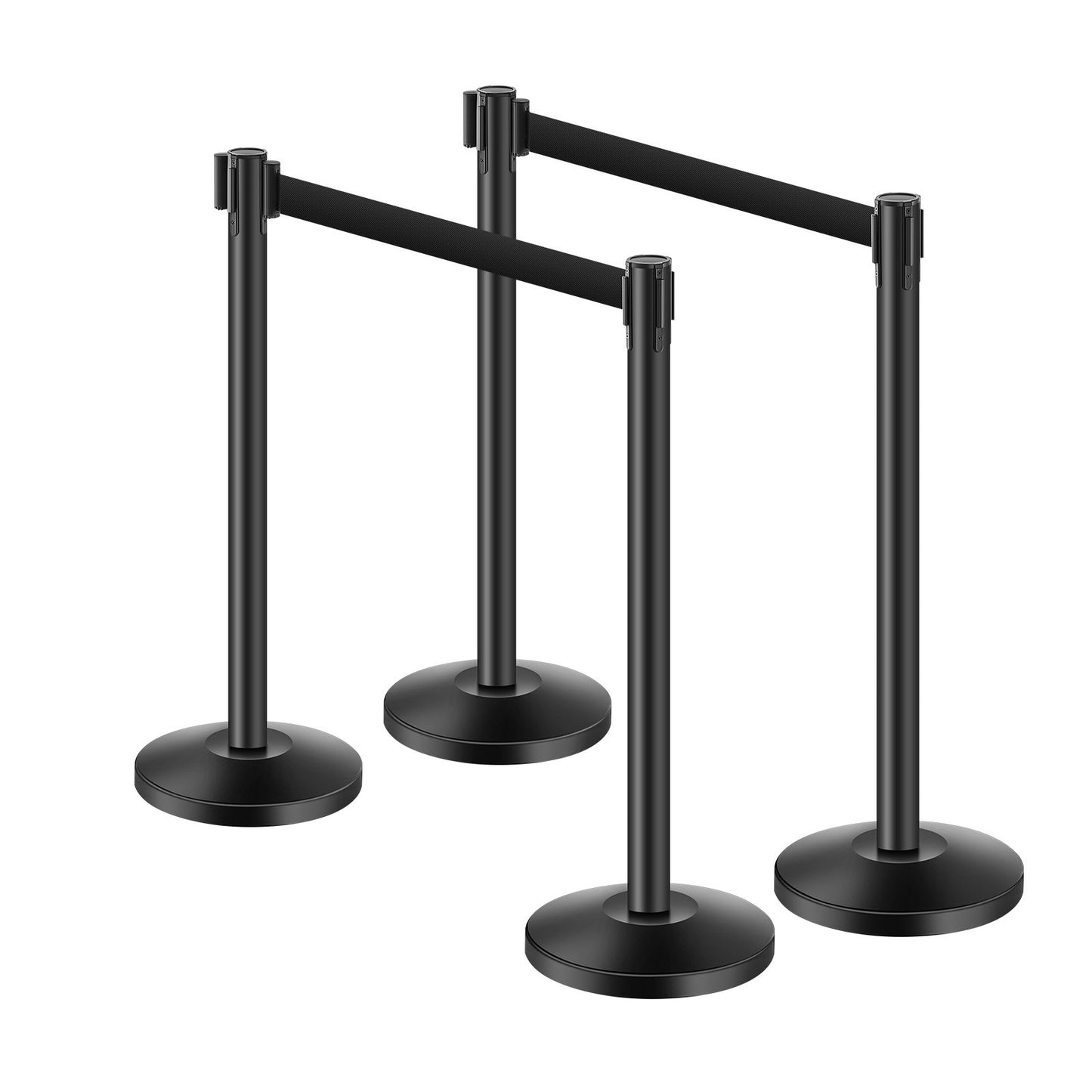 Stanchion Post, 4 Pcs Crowd Control Barrier with 4 Retractable Belts, Carbon Steel Black Stanchion Post Queue with Sand Injection Hollow Base for Theaters, Parties, Weddings, Exhibitions, Black