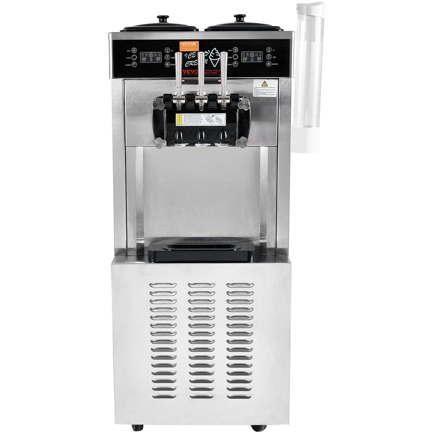 Commercial Ice Cream Machine, 34-44 L/H Yield, 1850W 3-Flavor Freestanding Soft Serve Ice Cream Maker, 2 x 9L Stainless Steel Hopper, LED Panel Allows Single Cylinder Use Overnight Refrigeration