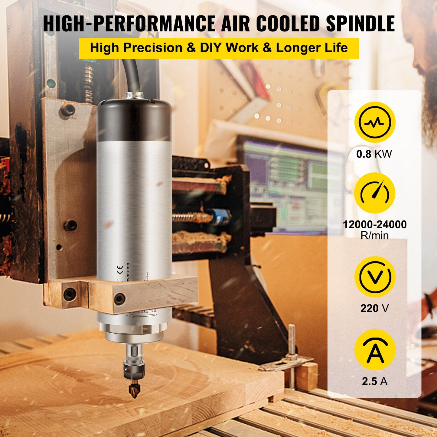 High Speed 0.8KW Air Cooled Spindle Motor Engraving Milling & Grinding