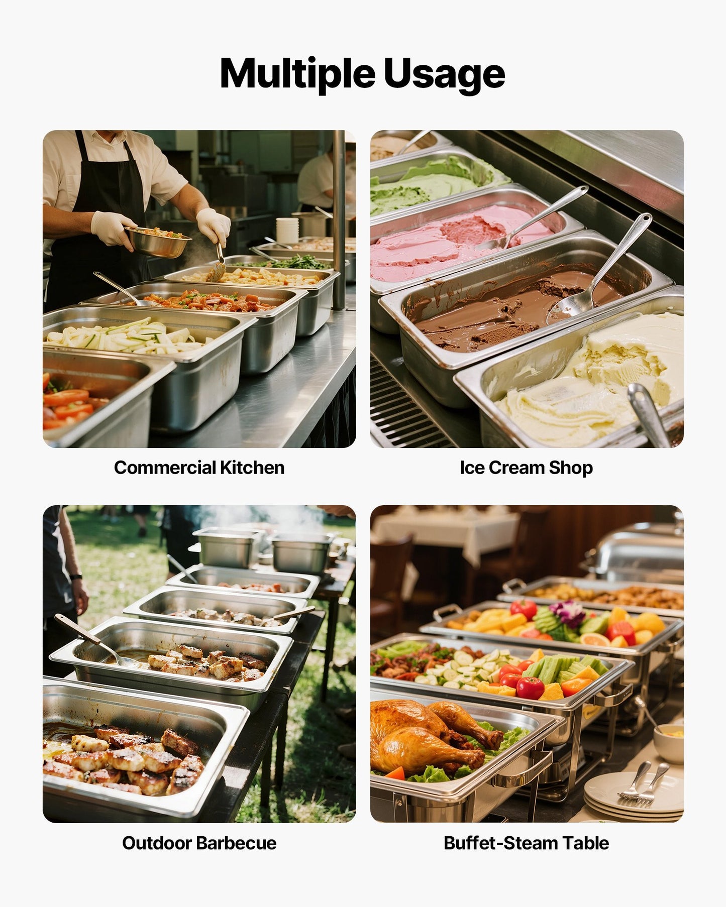 Stainless Steam Hotel Pan, Full Size x 145mm Deep, 20.5L Table Steam Pan, Anti Jam Restaurant Supplies Reusable Rustproof Catering Storage for Home, Party, Restaurant, Hotel, Buffet, 1 Pack