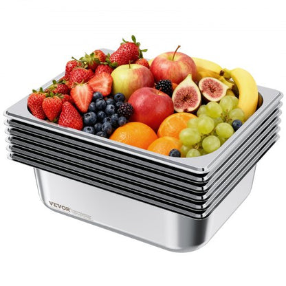 Dampfgarbehälter aus Edelstahl, 1/2 Größe x 98 mm tief, 6 l Tischdampfgarbehälter, wiederverwendbar, rostfrei, antihaftbeschichtet, für Gastronomiebedarf, Catering, Zuhause, Partys, Restaurants, Hotels, Buffets, 6er-Pack