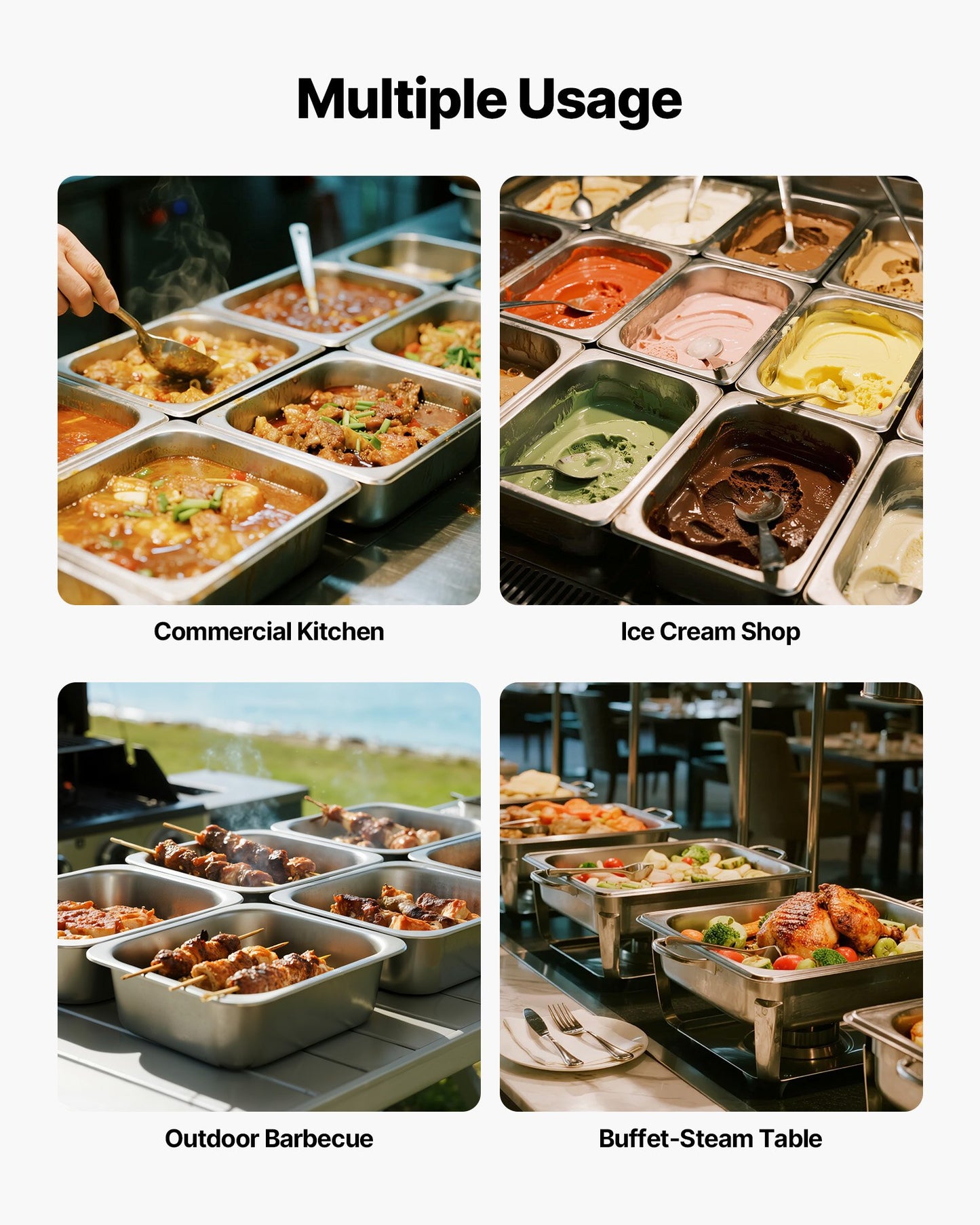 Dampfgarbehälter aus Edelstahl, 1/2 Größe x 98 mm tief, 6 l Tischdampfgarbehälter, wiederverwendbar, rostfrei, antihaftbeschichtet, für Gastronomiebedarf, Catering, Zuhause, Partys, Restaurants, Hotels, Buffets, 6er-Pack