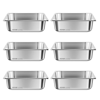 Dampfgarbehälter aus Edelstahl, 1/2 Größe x 98 mm tief, 6 l Tischdampfgarbehälter, wiederverwendbar, rostfrei, antihaftbeschichtet, für Gastronomiebedarf, Catering, Zuhause, Partys, Restaurants, Hotels, Buffets, 6er-Pack