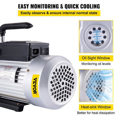 Vacuum Pump Single Stage 717 L/min(12CFM) 340 L/min Inlet port 1/4