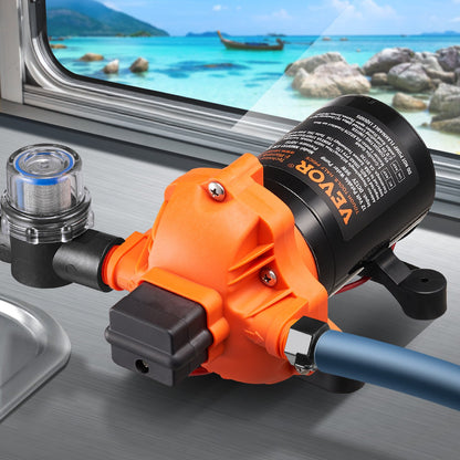 12V Diaphragm Pump, 3 GPM (11.36 L/min), 3-Chamber 12 Volt DC Water Pump with Automatic Pressure Switch 2.7-6.9 bar(40-100 PSI) Adjustable, 3.4 bar(50 PSI), 12.7mm(1/2") MNPT Port, for RV Yacht Food Truck Camper Marine