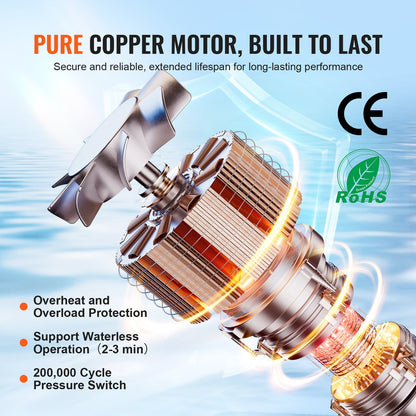 12V Diaphragm Pump, 3 GPM (11.36 L/min), 4-Chamber 12 Volt DC Water Pump with Automatic Pressure Switch 2.7-6.9 bar(40-100 PSI) Adjustable, 3.8 bar(55 PSI), 12.7mm(1/2") MNPT Port, for RV Yacht Food Truck Camper Marine