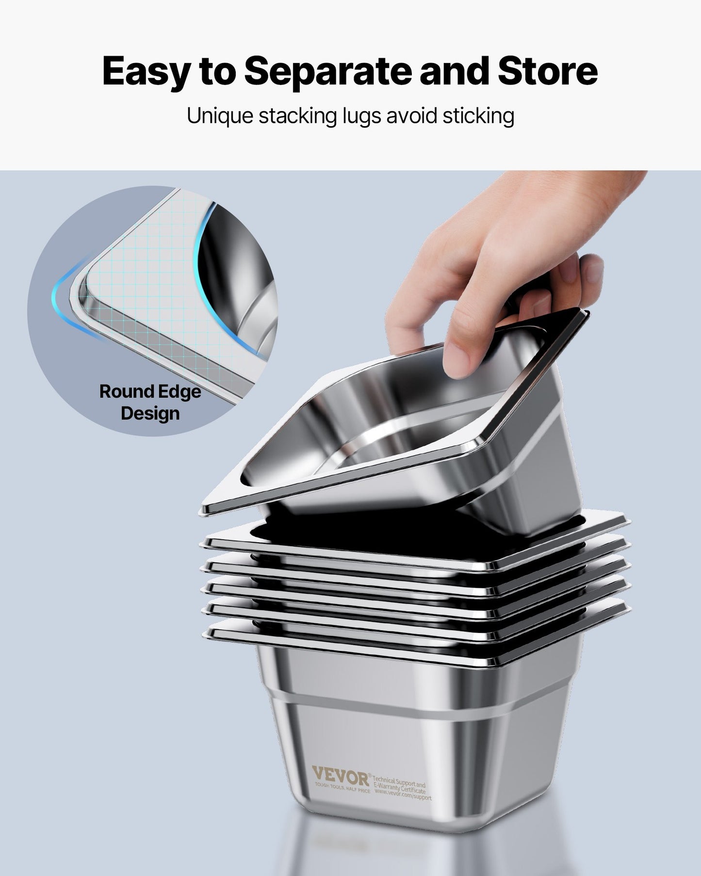 Dampfgarbehälter aus Edelstahl, 1/6 Größe x 100 mm tief, 1,7 l Tischdampfgarbehälter, wiederverwendbar, rostfrei, mit Antihaftbeschichtung, für Gastronomiebedarf, Catering, Zuhause, Partys, Restaurants, Hotels, Buffets, 6er-Pack