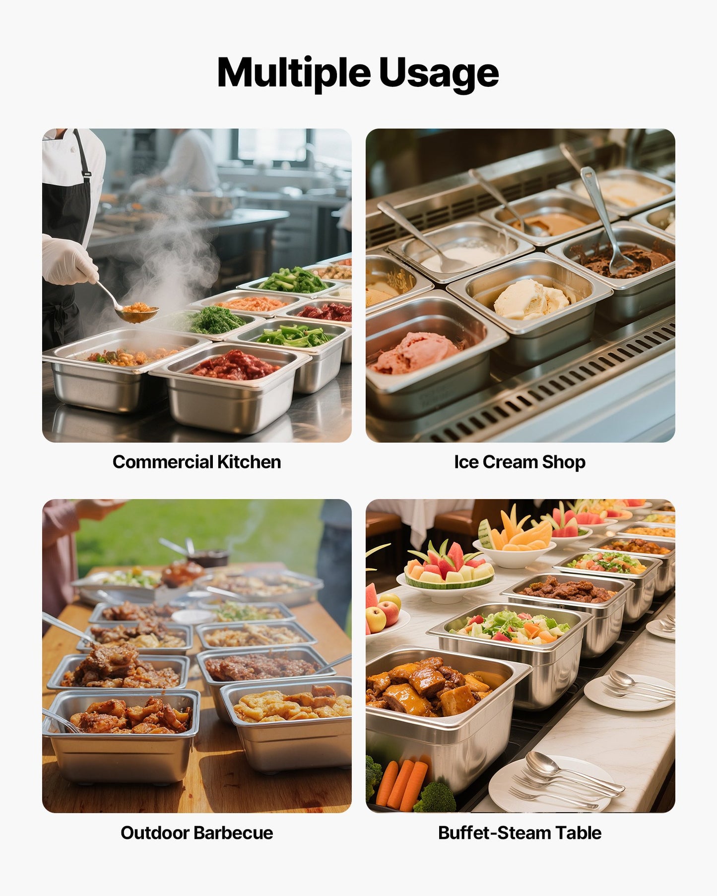 Dampfgarbehälter aus Edelstahl, 1/6 Größe x 100 mm tief, 1,7 l Tischdampfgarbehälter, wiederverwendbar, rostfrei, mit Antihaftbeschichtung, für Gastronomiebedarf, Catering, Zuhause, Partys, Restaurants, Hotels, Buffets, 6er-Pack