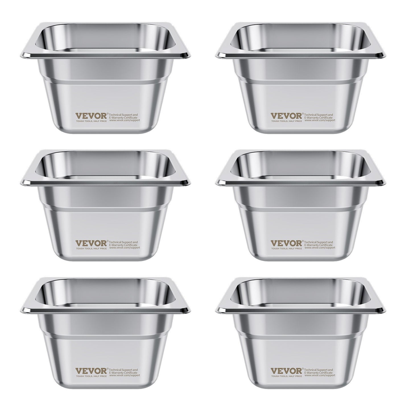 Dampfgarbehälter aus Edelstahl, 1/6 Größe x 100 mm tief, 1,7 l Tischdampfgarbehälter, wiederverwendbar, rostfrei, mit Antihaftbeschichtung, für Gastronomiebedarf, Catering, Zuhause, Partys, Restaurants, Hotels, Buffets, 6er-Pack