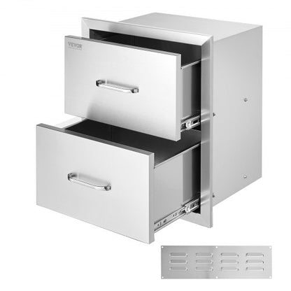 Outdoor Kitchen Drawers 18W x 20.6H x 12.7D Inch, Flush Mount Double BBQ Drawers Stainless Steel with Handle, BBQ Island Drawers for Outdoor Kitchens or Patio Grill Station