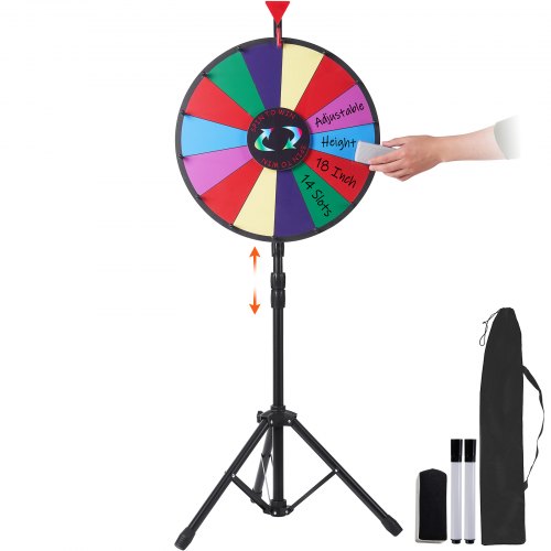 18” Prize Wheel Tripod Floor Stand Color Prize Wheel Fortune Spinner 14 Slots Dry Ease Tradeshow Fortune Spinning Game(18inch)