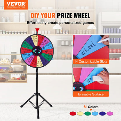 18” Prize Wheel Tripod Floor Stand Color Prize Wheel Fortune Spinner 14 Slots Dry Ease Tradeshow Fortune Spinning Game(18inch)