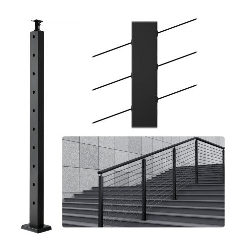 Cable Railing Post, 36" x 1" x 2" Steel 30° Angled Hole Stair Railing Post, 10 Pre-Drilled Holes, SUS304 Stainless Steel Cable Rail Post with Horizontal and Curved Bracket, 1JZLGZHS91424HS5GV0