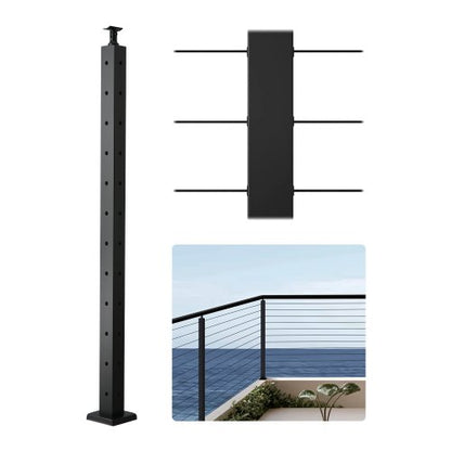 Cable Railing Post, 42x2x2 Inch Corner Railing Post, with L-Shaped Pre-Drilled Holes, Stainless Steel Cable Rail Post with Horizontal and Curved Bracket, 1-Pack, Black, 1JZLGZXHS1065S1EW001V0