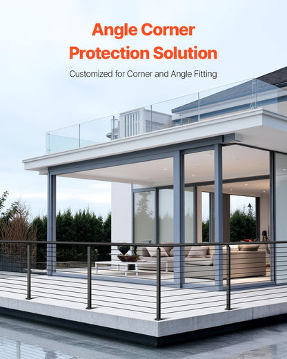 Cable Railing Post, 42x2x2 Inch Corner Railing Post, with L-Shaped Pre-Drilled Holes, Stainless Steel Cable Rail Post with Horizontal and Curved Bracket, 1-Pack, Black, 1JZLGZXHS1065S1EW001V0