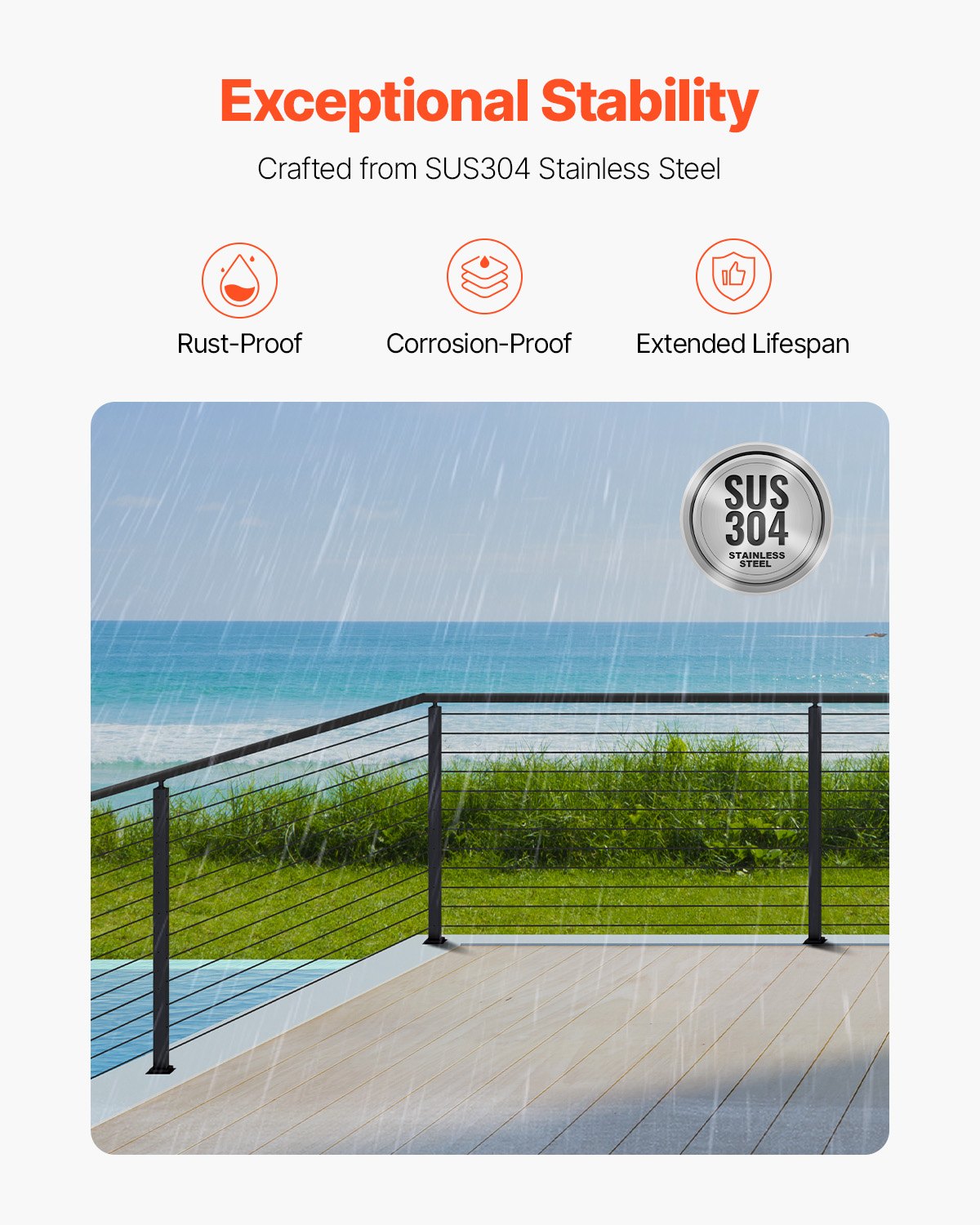 Cable Railing Post, 42x2x2 Inch Corner Railing Post, with L-Shaped Pre-Drilled Holes, Stainless Steel Cable Rail Post with Horizontal and Curved Bracket, 1-Pack, Black, 1JZLGZXHS1065S1EW001V0