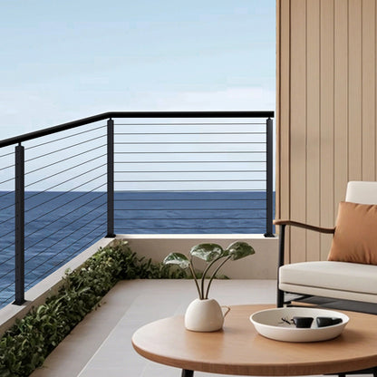 Cable Railing Post, 42x2x2 Inch Corner Railing Post, with L-Shaped Pre-Drilled Holes, Stainless Steel Cable Rail Post with Horizontal and Curved Bracket, 1-Pack, Black, 1JZLGZXHS1065S1EW001V0