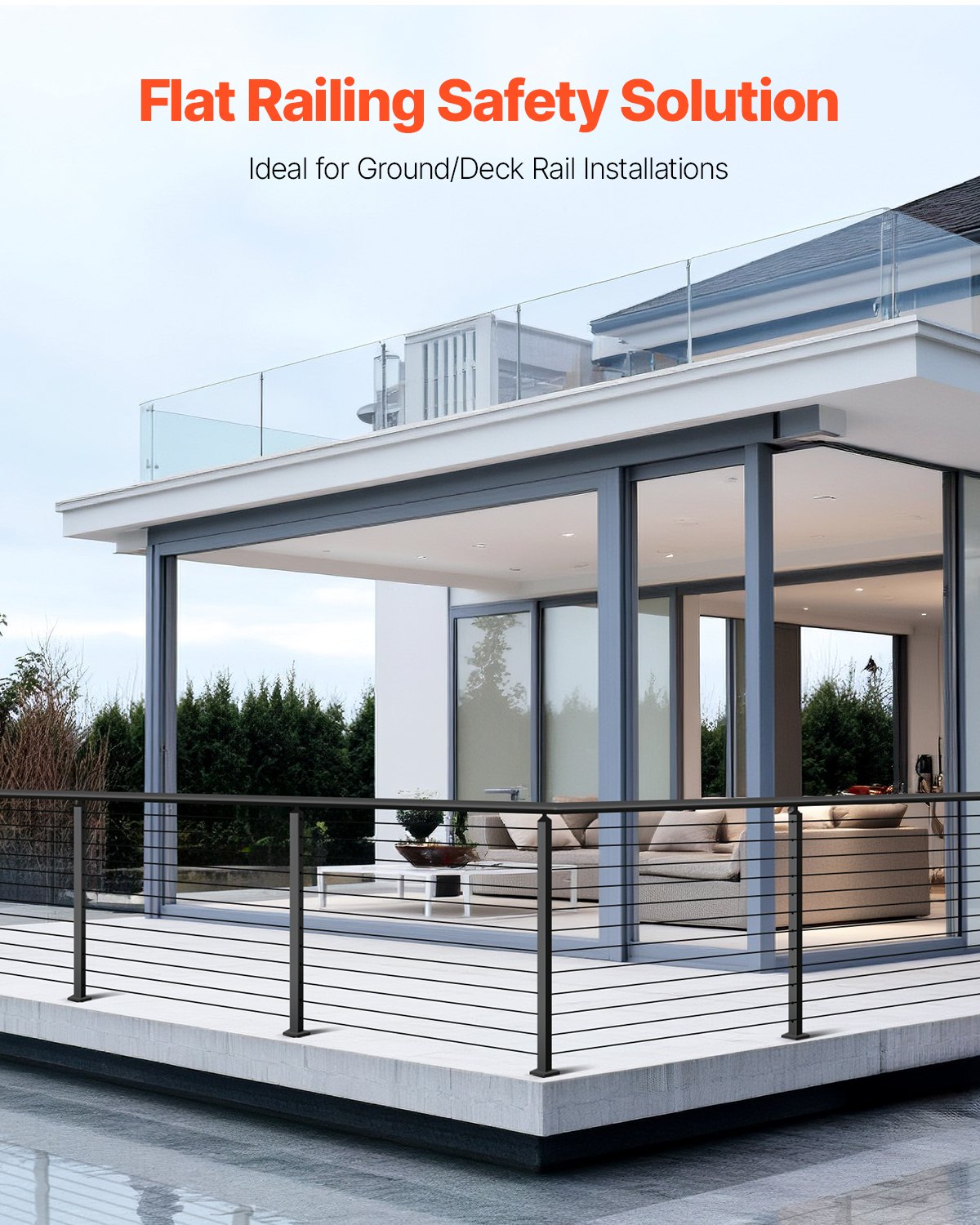 Cable Railing Post, 42x2x2 Inch Level Deck Stair Posts, 1-Pack Stainless Steel Cable Handrail Post, Pre-Drilled Pickets with Mounting Bracket Stair Railing Kit, Black, 1JZLGZXHS106AWJO6001V0