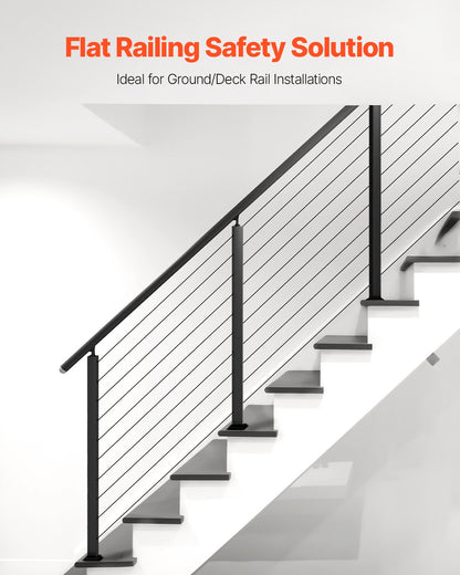 Cable Railing Post, 36x1x2 Inch Stair Railing Post, with Pre-Drilled 30° Angled Holes, Stainless Steel Cable Rail Post with Horizontal and Curved Bracket, 1-Pack, Black, 1JZLGZXHS91402OS1001V0