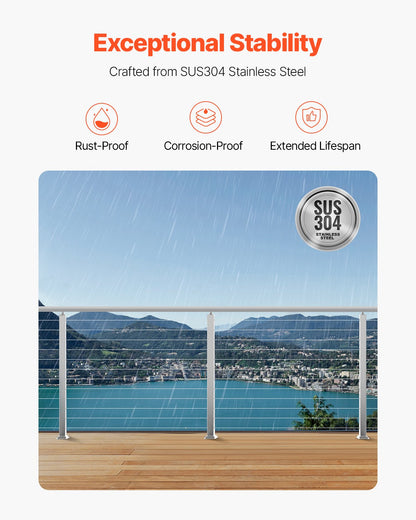 Cable Railing Post, 42x2x2 Inch Level Deck Stair Posts, 1-Pack Stainless Steel Cable Handrail Post, Pre-Drilled Pickets with Mounting Bracket Stair Railing Kit, Silver, 1JZLGZXYS1061EF8W001V0