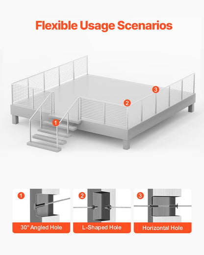 Cable Railing Post, 42x2x2 Inch Level Deck Stair Posts, 1-Pack Stainless Steel Cable Handrail Post, Pre-Drilled Pickets with Mounting Bracket Stair Railing Kit, Silver, 1JZLGZXYS1061EF8W001V0