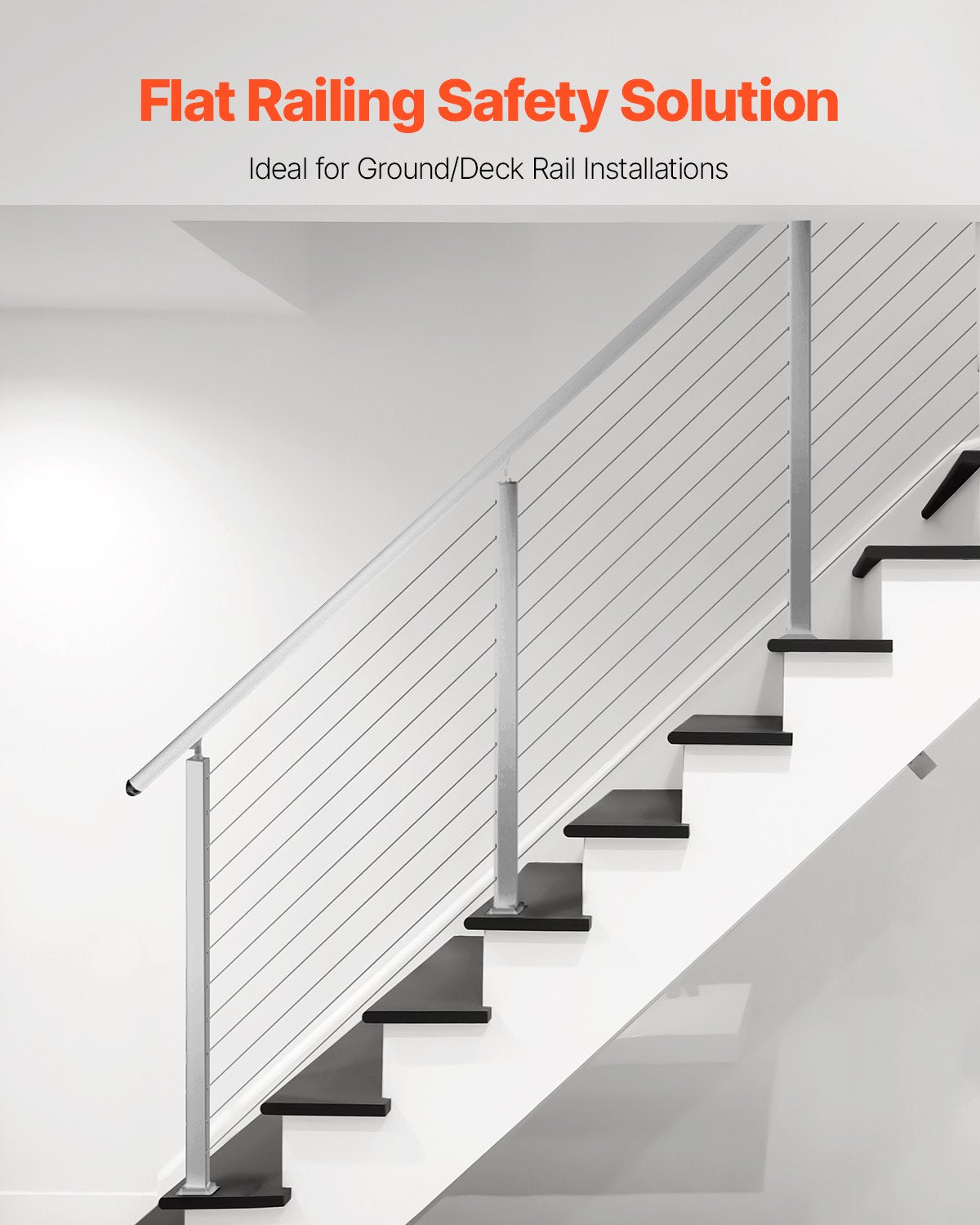 Cable Railing Post, 42x2x2 Inch Stair Railing Post, with Pre-Drilled 30° Angled Holes, Stainless Steel Cable Rail Post with Horizontal and Curved Bracket, 1-Pack, Silver, 1JZLGZXYS1062TLWC001V0