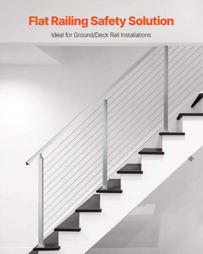 Cable Railing Post, 42x2x2 Inch Stair Railing Post, with Pre-Drilled 30° Angled Holes, Stainless Steel Cable Rail Post with Horizontal and Curved Bracket, 1-Pack, Silver, 1JZLGZXYS1062TLWC001V0