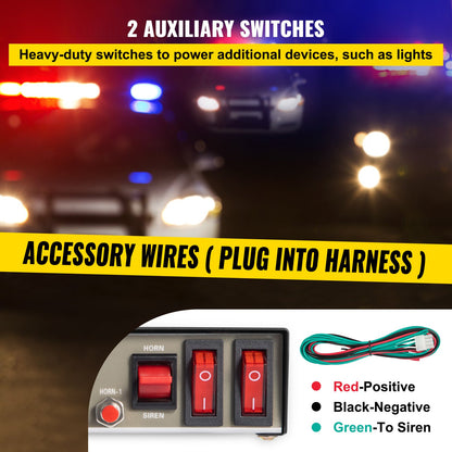 Siren Bundle 8 Tones Emergency Warning Siren, 200W, with PA Speaker MIC System Vehicle Siren Box Fit for Police, Ambulance, Fire Fighting and Engineer Vehicles